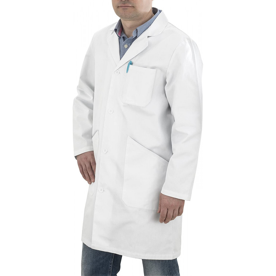 Blouse Blanche Médicale/labo - Coton, Manches Longues, Unisexe, Pour Professionnels De Santé, étudiants