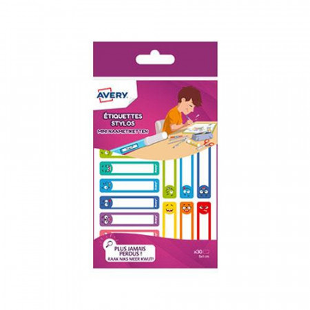 étiquettes X30 stylos smiley -50x10 mm