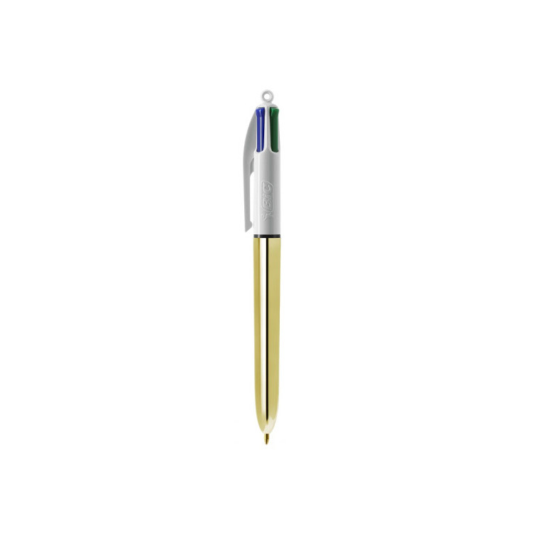 STYLO BILLES 4 COULEURS METAL DORE SHINE