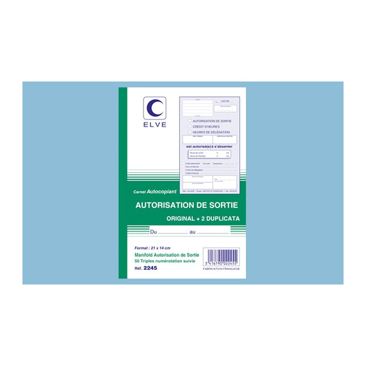 Carnet "Autorisation de sortie" - A5 - 50 tripli - x10