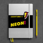 Carnet Medium (A5), Couverture rigide, 251 pages numérotées, Argent, Neon Jaune, dotted