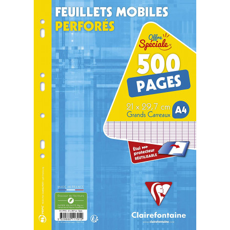 FEUILLES MOBILES. SIMPLES A4 500P GRAND CARREAUX 90G