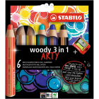 6 crayons multitalents STABILO woody 3 in 1 ARTY + 1 taillecrayon