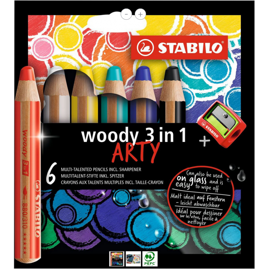 10 crayons multi-talents STABILO woody 3in1 + 1 taille-crayon