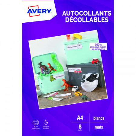 Autocollants décol blancs mats x8 A4