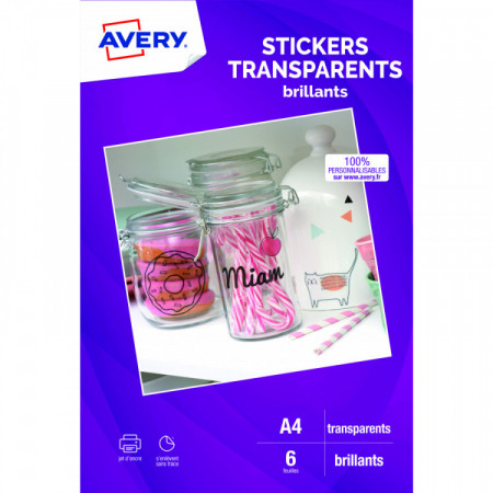 Stickers transparents brillants x6 A4