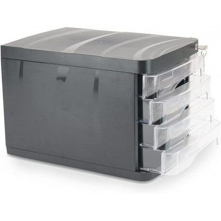 Bloc de classement 4 tiroirs en PVC pour documents A4 – Noir