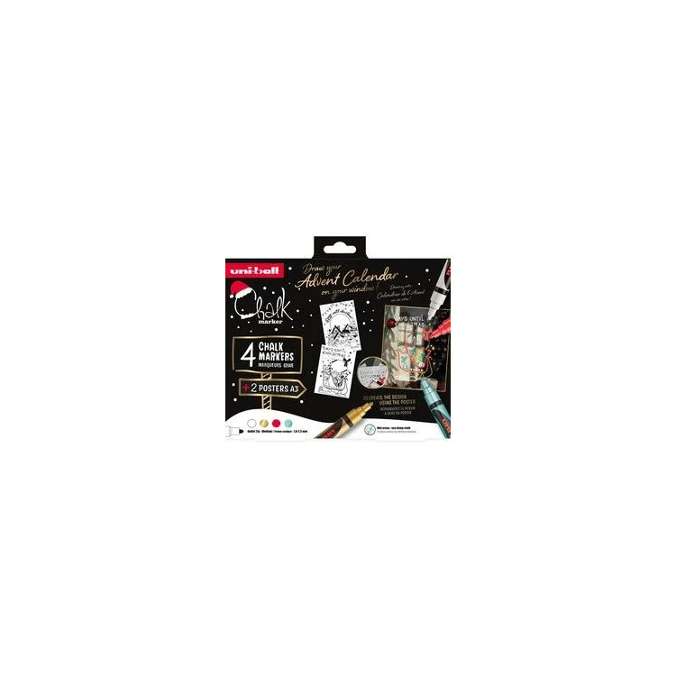Uni-ball Marqueur Craie Chalk Marker - Coffret Noël SCANDI, 4 pièces