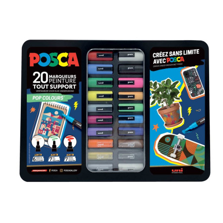 Mallette POSCA - Coffret 20 marqueurs multicolores