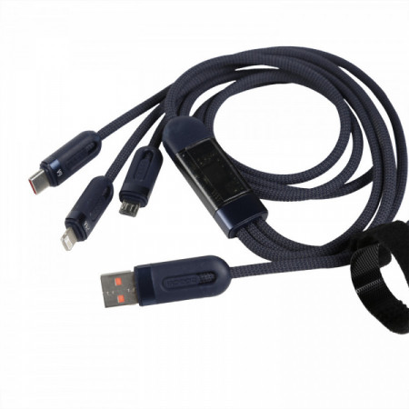 CABLE USB-A VERS LIGHTNING, USB-C, MICRO-USB QC 66W DIGITAL BLEU
