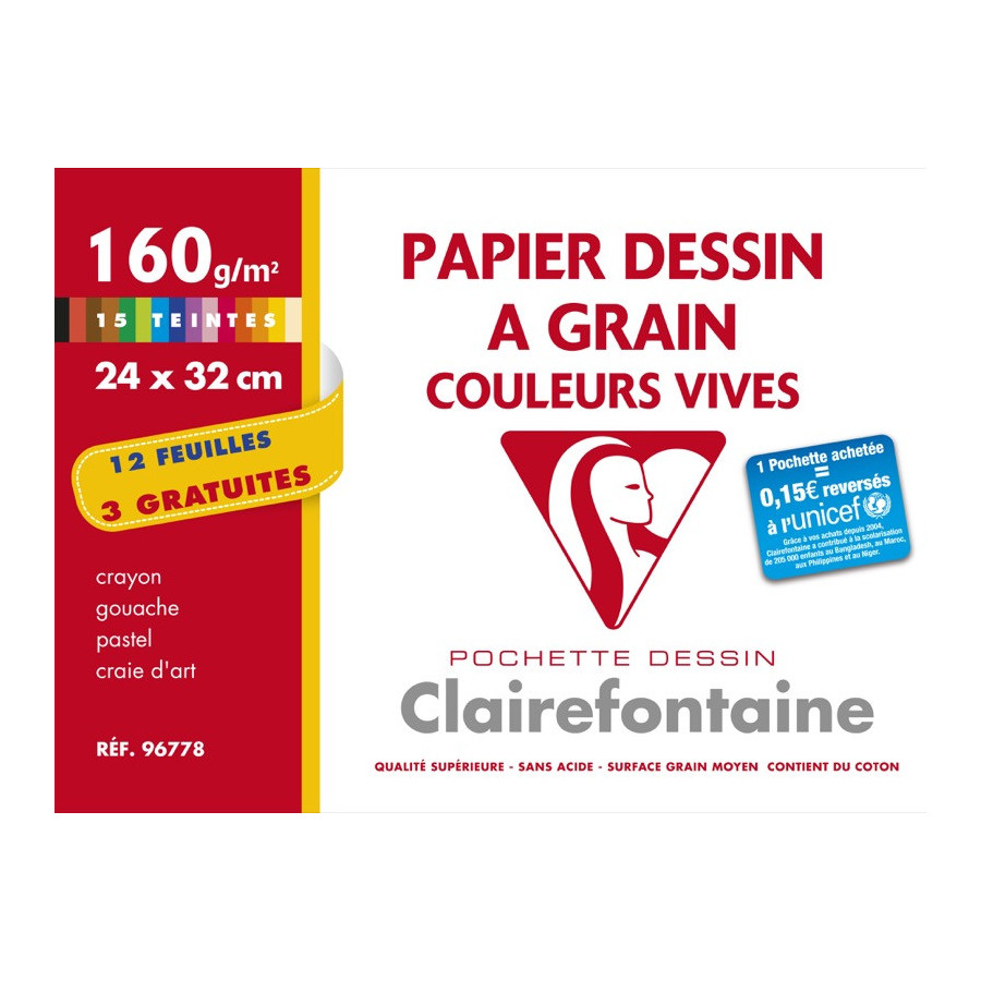 POCHETTE DESSIN A GRAIN A3 COULEURS VIVES 160G