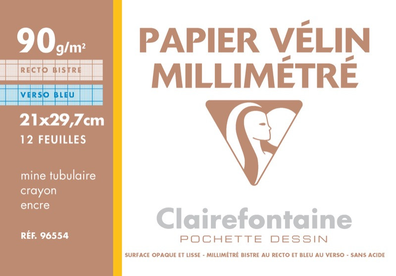 CLAIREFONTAINE Pochette papier à dessin 12 feuilles A4 125g/m2