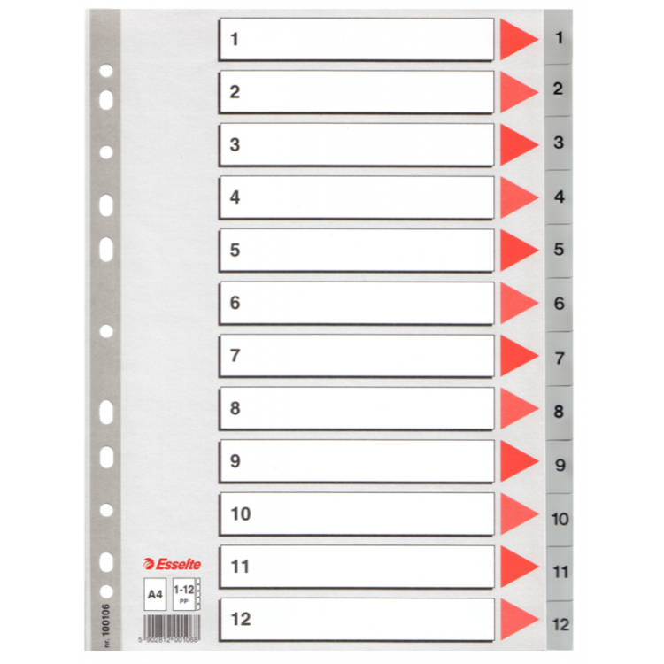 INTERCALAIRE PLASTIQUE DE 1 À 12